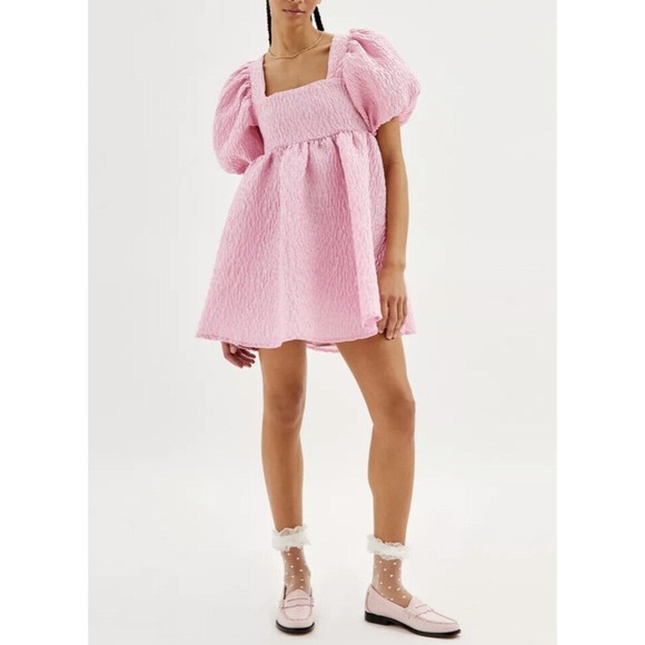 Sister Jane Dream Cassie Puff Sleeve Barbiecore Mini Dress M - Picture 1 of 11